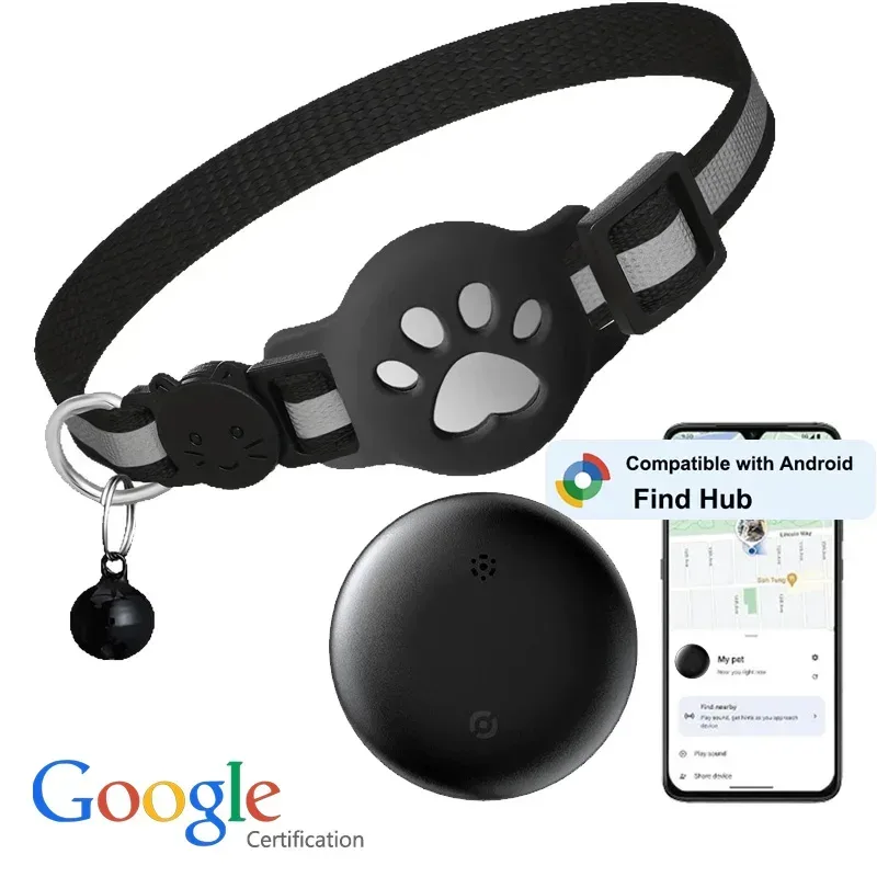Bluetooth GPS-Tracker Kompatibel mit Google Find My (Nur Android) Wasserdichter Intelligenter Tracker-Tag mit Verstellbarem Halsband für Katzen, Haustiere
