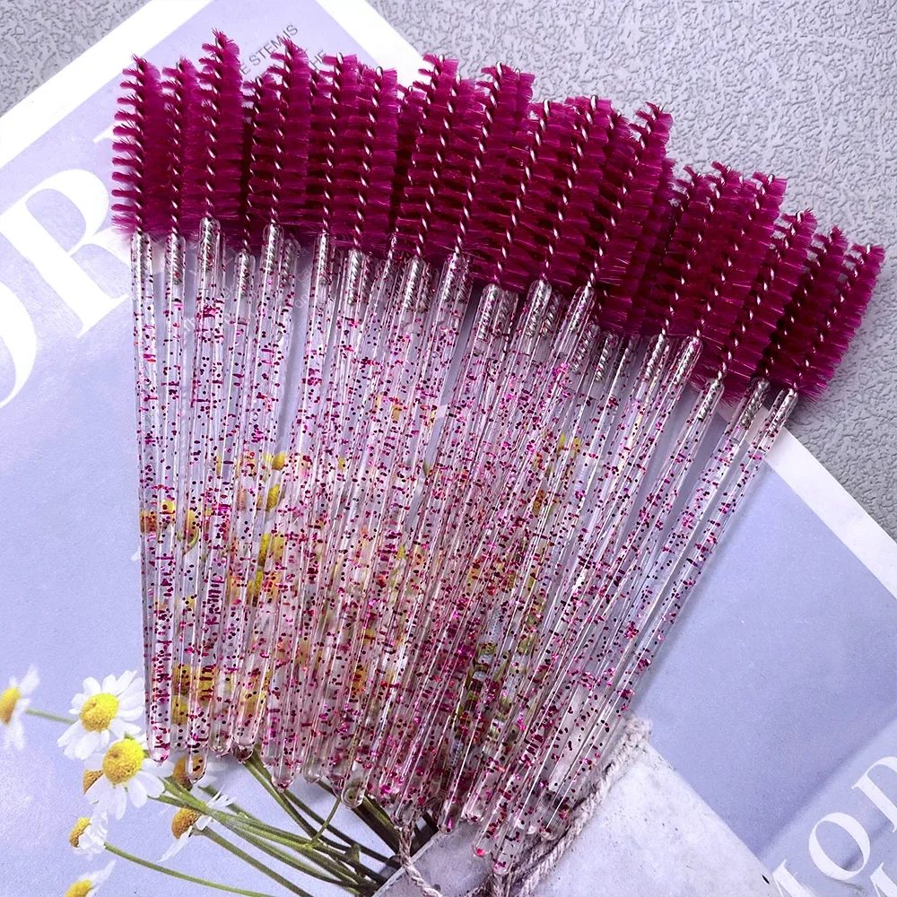50Pcs Make-Up Pinsel Einweg Kristall Augenbraue Pinsel Diamant Griff Mascara Zauberstab Applikator Wimpern Wimpern Verlängerung Werkzeuge