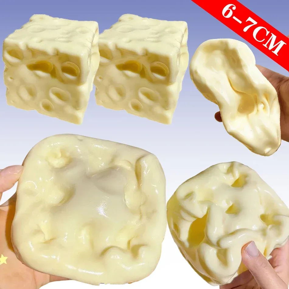 Auf Lager: Jumbo-Käsewürfel-Stressball, formbar, dekorativ, nicht springend, ASMR sensorisches Anti-Stress-Spielzeug, Quetsch-Spielzeug, Geschenk, 6/7 cm