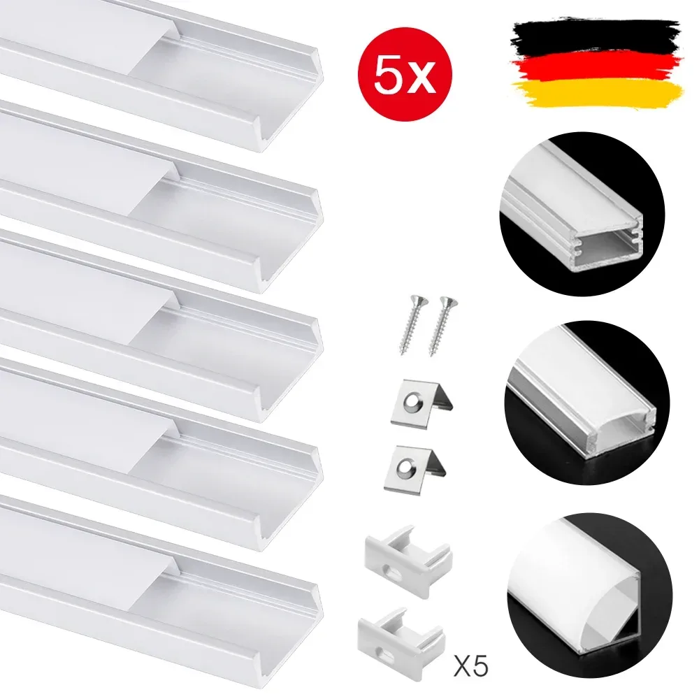 5pc Aluminium Profil LED Bar Lampe Kanal Halter Licht Streifen Tracks 1M LED Bar Licht Kanal Halter Abdeckung stecker DIY Für LED