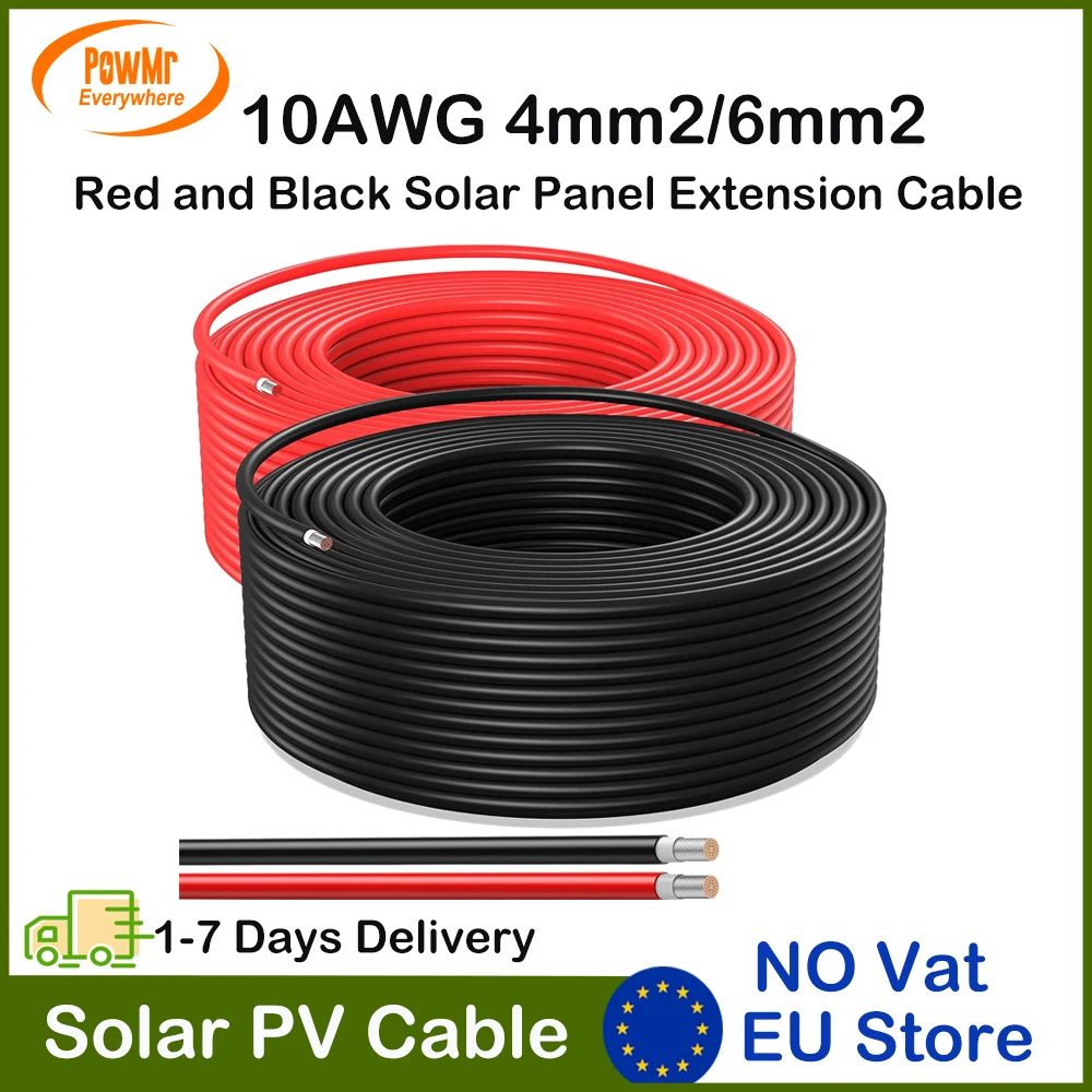 PowMr 10AWG 4mm2/6mm2 25M 30M 50M 100M Rot und Schwarz Solar Panel Verlängerung Kabel PV Anschluss Solar Kabel Draht EU Lager