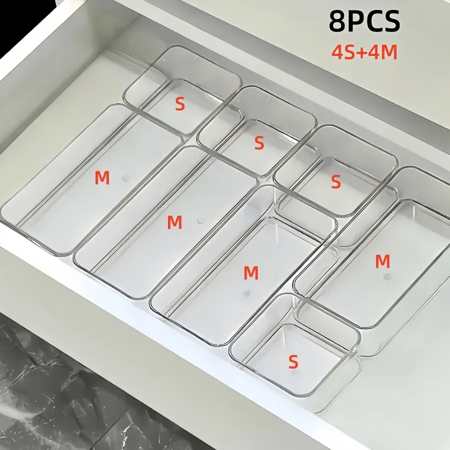 4/7/8 Stück transparente Kosmetik-Aufbewahrungsboxen, integrierte Schubladen-Trenn- und Organisationsbox, Desktop-Aufbewahrungsbox für Büromaterial