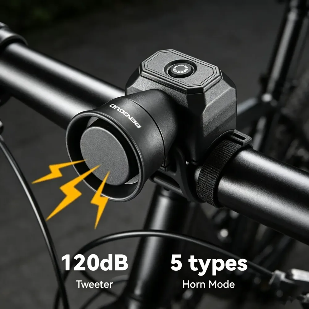 Fahrrad-Elektrohupe Fahrradklingel 120dB Laut Typ-C Wiederaufladbar 5 Klangmodi Lenkerhalterung Wasserdicht MTB Rennrad Roller