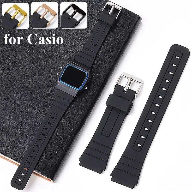 18 mm Silikonkautschukarmband für Casio W800H W800H A158/168 AE1200/1300 SGW400 F91W F84 F105/108 weiches schwarzes Armband