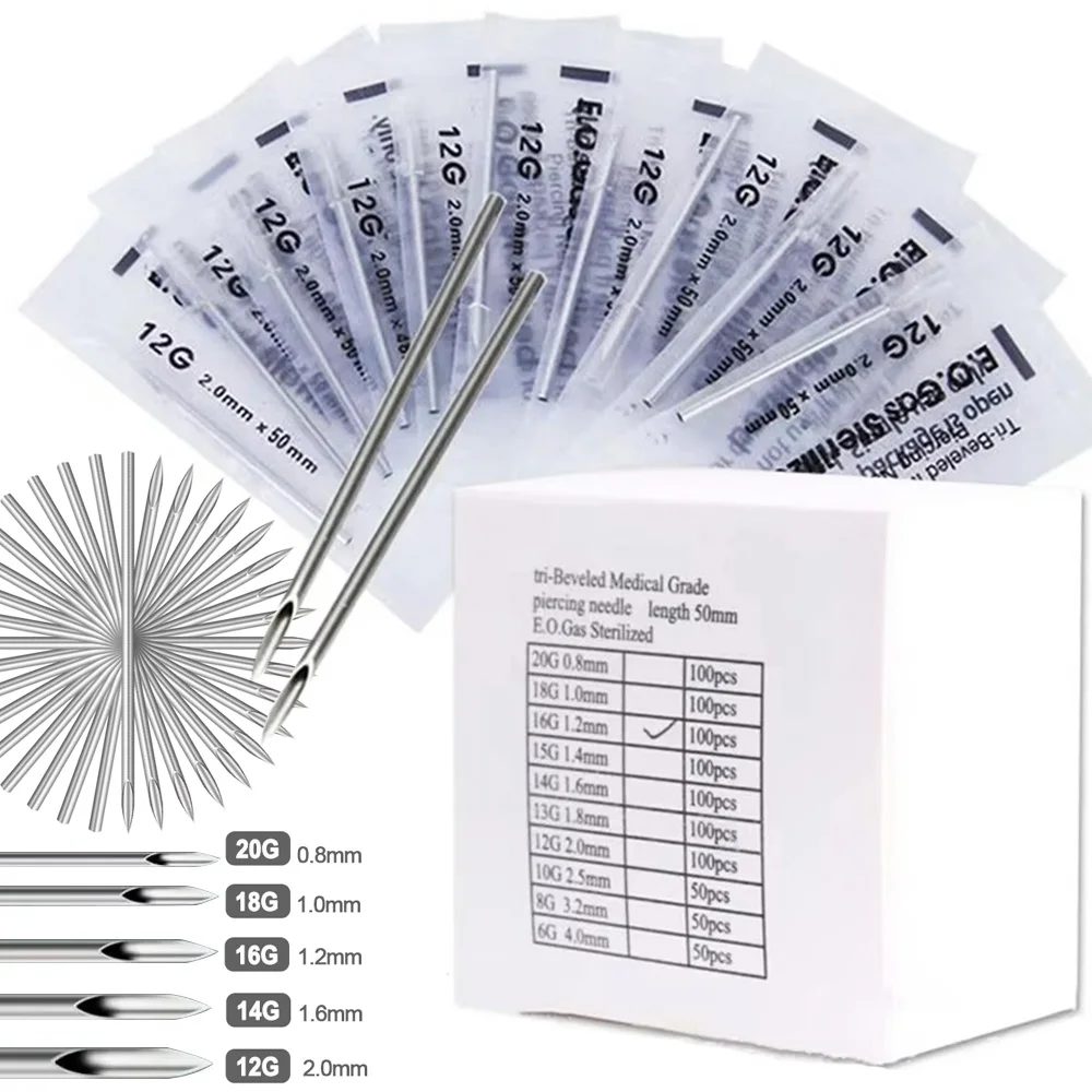 Piercing Nadel 12G 14G 16G 18G 20G Chirurgische Sterile Einweg Punktion Nadeln Für Ohr Nase Nabel Nippel Lippen Piercing Werkzeug