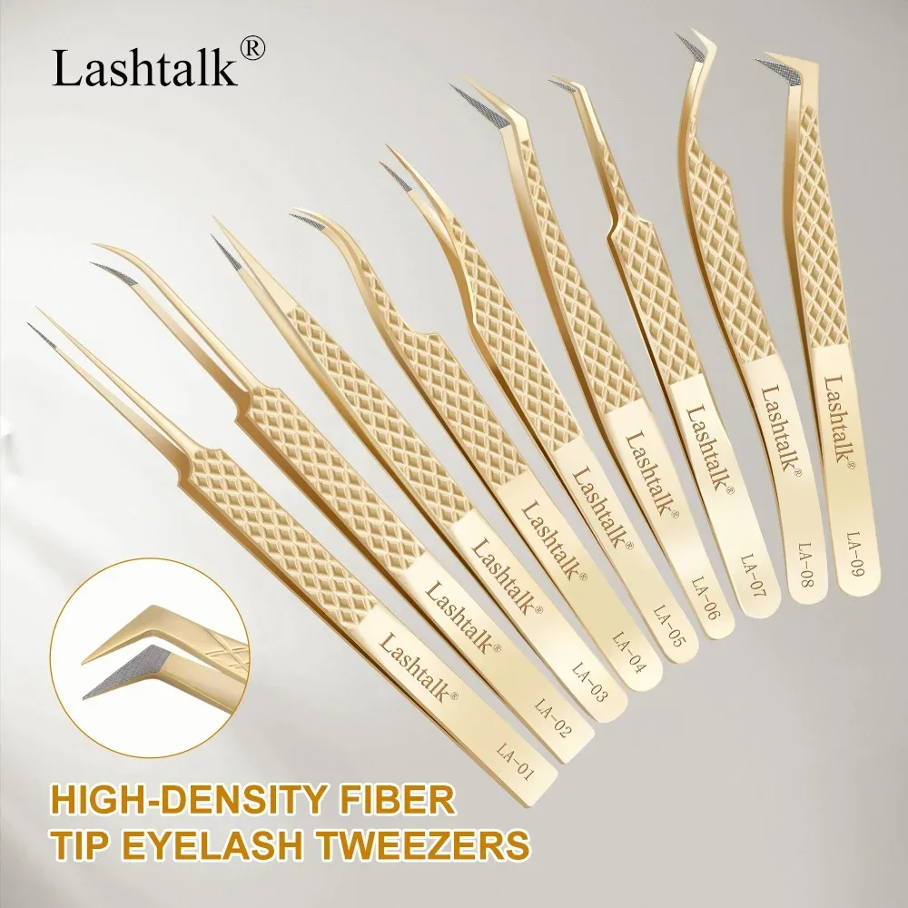 Lashtalk Precision Fiber Tip Pinzette Wimpernverlängerung Diamond Grip Anti-Slip Premium Gold Edelstahl Make-up mit Box Pack