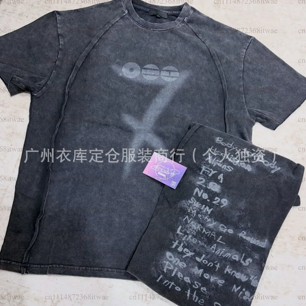 Retro Washed Fan Collection ARIRANG T-Shirt mit gespleißtem Design und Grafikdruck, Unisex, locker geschnittenes Kurzarm-T-Shirt, lässige Oberteile für den Alltag.