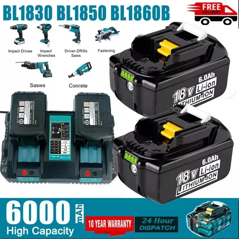 Für Makita BL1830 18V 6,0 Ah Akku Mit Ladegerät Wiederaufladbare Lithium-Ionen für BL1850 BL1880 BL1860B LXT400 Werkzeug Akku