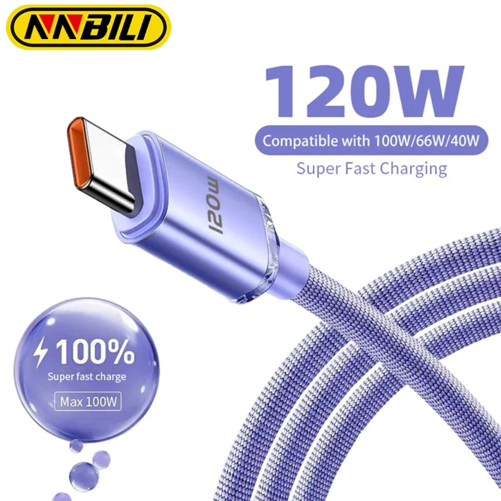 NNBILI 120 W 6A Schnellladung USB Typ C Schnellladekabel für Samsung S23 Xiaomi 14 Huawei Telefon Schnellladekabel Datenkabel