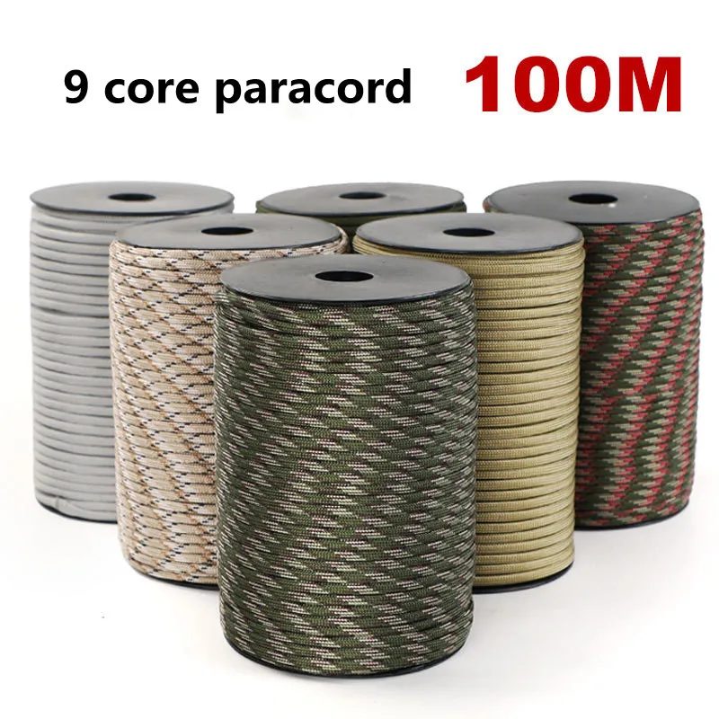 100/50 m 550 Militär Standard 9-adriges Paracord-Seil 4 mm Outdoor-Fallschirmschnur Survival-Regenschirm Zelt Lanyard Strap Wäscheleine