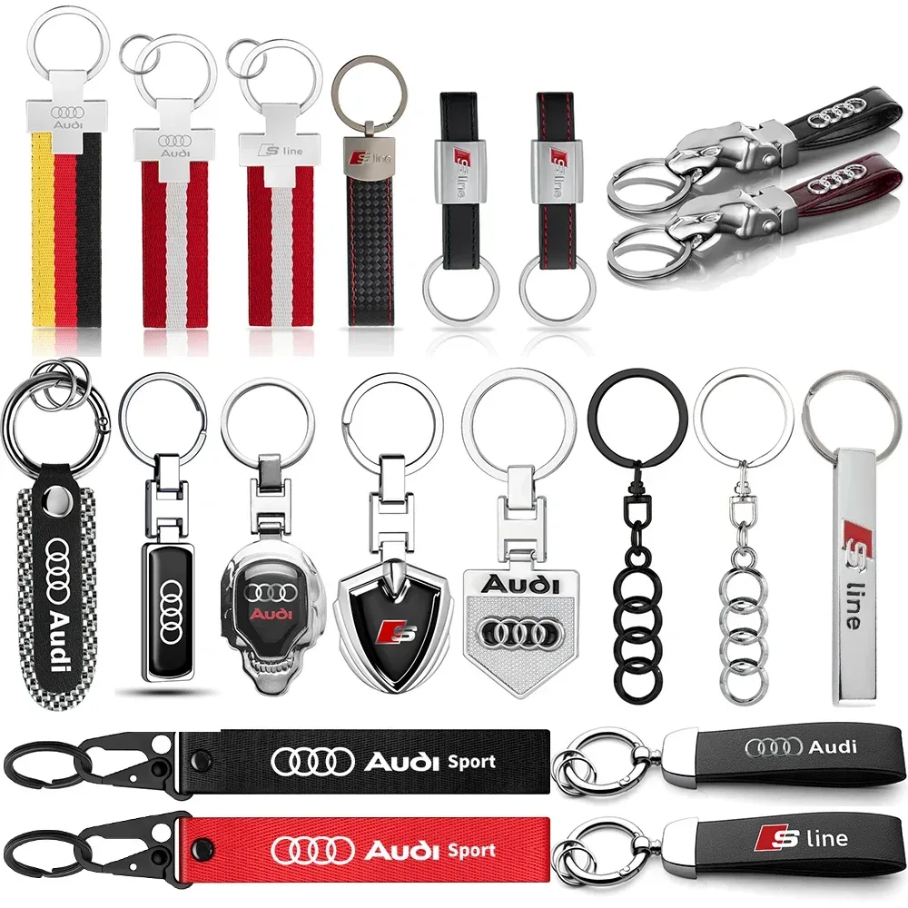 3D Metall/Leder Auto-Emblem Schlüsselanhänger Schlüsselring Dekoration für Audi A3 S3 8V A4 B8 B6 B7 A6 C6 C5 C7 A5 Q3 Q5 Q7 TT A1 A2 A7 A8 Q2