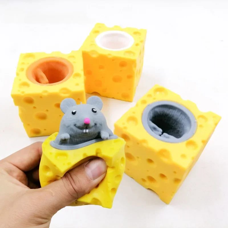 Pop-Up Lustige Maus und Käse Block Squeeze Anti-Stress Spielzeug Versteckspiel Figuren Stress Relief Zappeln Spielzeug für Kinder Erwachsene