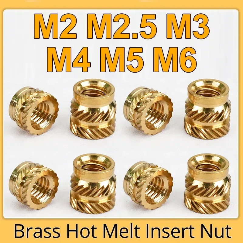 M2 M2.5 M3 M4 M5 M6 M8 Messing-Heißschmelz-Einsatzmutter, gerändelt, mit Doppel-Twill-Gewinde, für Spritzguss-Einbettung, für 3D-Drucker