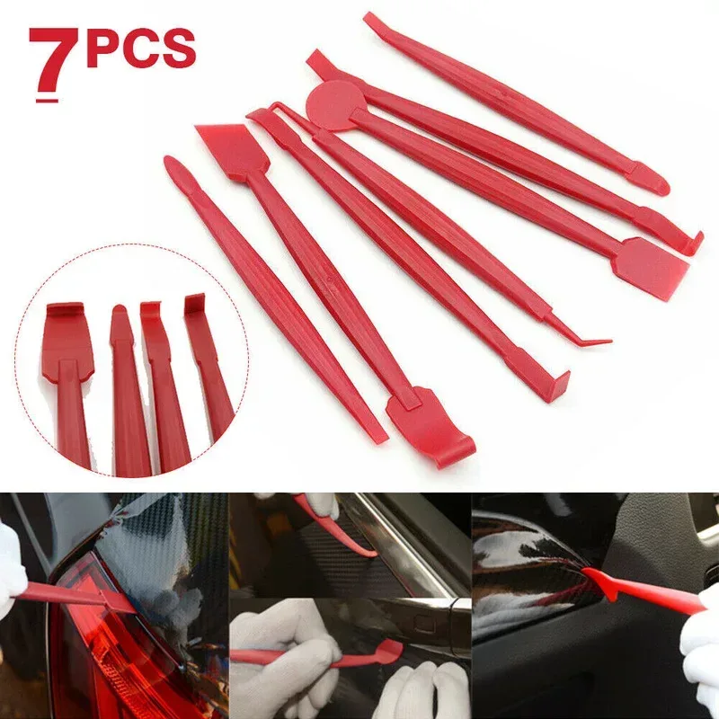 7Pcs Auto Film Trimmen Werkzeug Auto Wrap Vinyl Schaber 3D Carbon Faser Aufkleber Film Micro Rakel Filz Kit Wrap vinyl Werkzeuge Rot