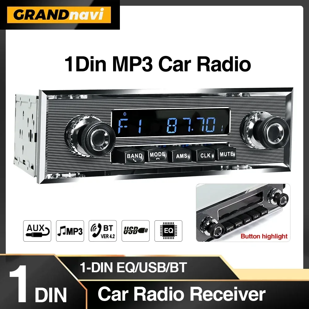 Grandnavi 1 Din Autoradio MP3-Player Oldtimer Retro Audio Stereo Unterstützung FM AUX EQ USB-Eingang In-Dash Bluetooth für Benz
