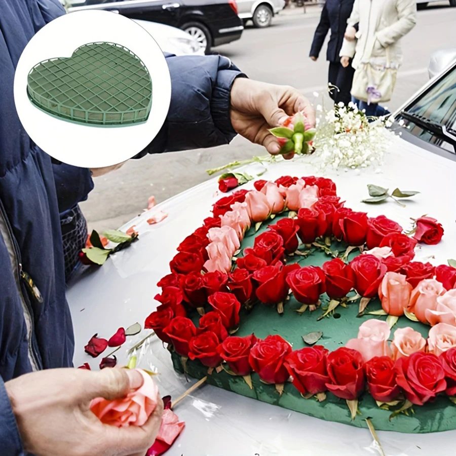 1 Stück große Blumenschaumblöcke, herzförmige Blumensteine mit Saugnapf-Tablett, grüner Floristen-Schwamm, Blumenschlamm für Hochzeitsfeier