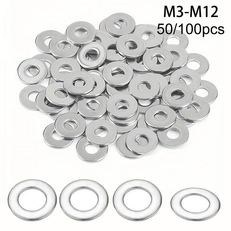 50 Stück/100 Stück flache Unterlegscheiben aus Edelstahl (M3/M4/M5/M6/M8/M10/M12) ? geeignet für Heimdekorationen und Werksreparaturen