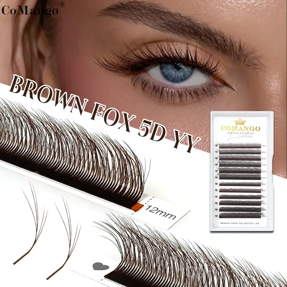 CoMango Brown Fox Eye Wimpernverlängerungen 7-14mm Vorgefertigte 5D Volumen-Fächer Natürliche Weiche Wimpern