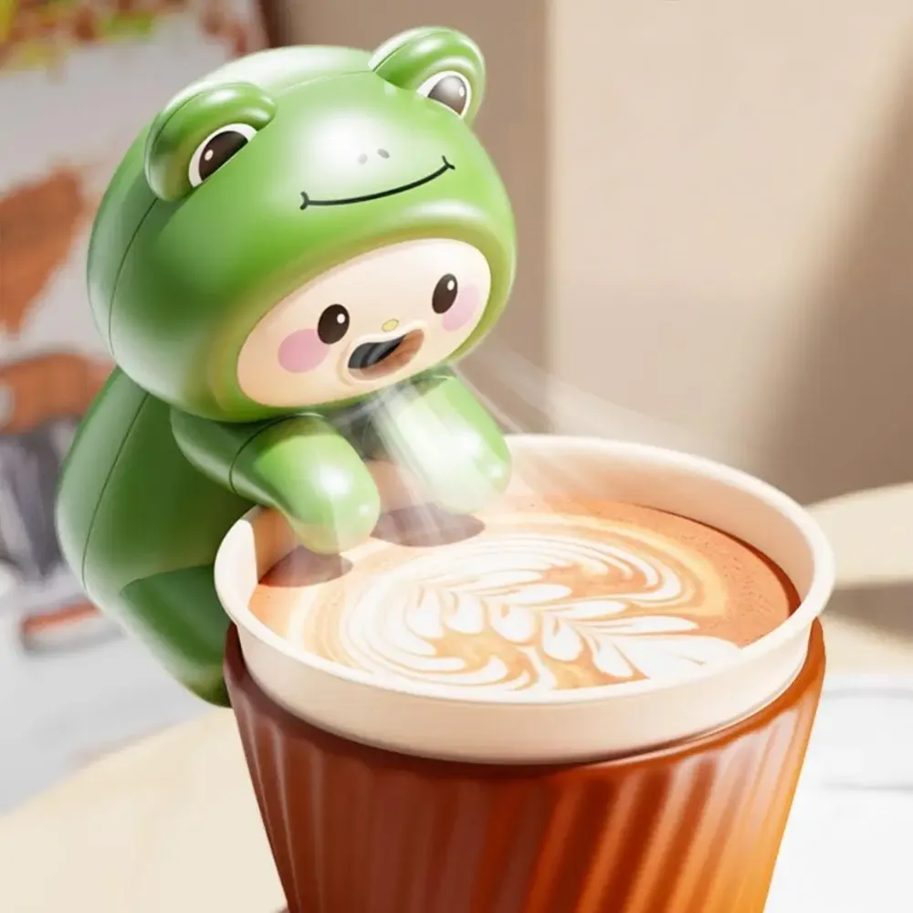 Niedliche Cartoon-Frosch-Ventilatoren mit Datenkabel, USB-aufladbar, Mini-Hängeventilatoren für Nudeln, Kaffee, Tee und Heißgetränke