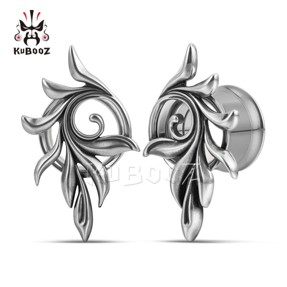 KUBOOZ Hypoallergener Edelstahl Feder Schwanz Ohr Tunnel Plug Punk Ohr Gauge Bahre Schmuck Comfort Fit Geschenk