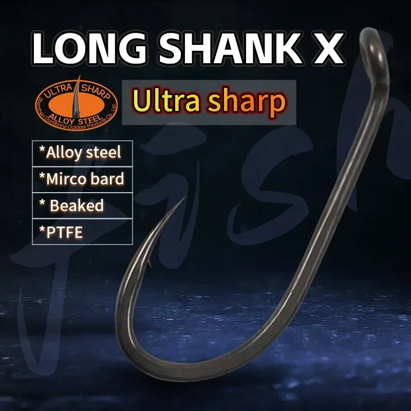 10 stücke Karpfen Angeln Haken Lange Schaft Micro Stacheldraht Größe 2/4/6/8 PTFE Beschichtung Ultra Sharp Schnabelt Punkt Für angeln Haar Rig