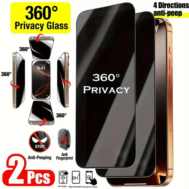 1-2 Stück 360° Sichtschutzfolie für iPhone 18 17 16E 15 14 Pro Max 13 12 11 XS Max XR Anti-Spy Gehärtetes Glas Anti-Peeping-Folie