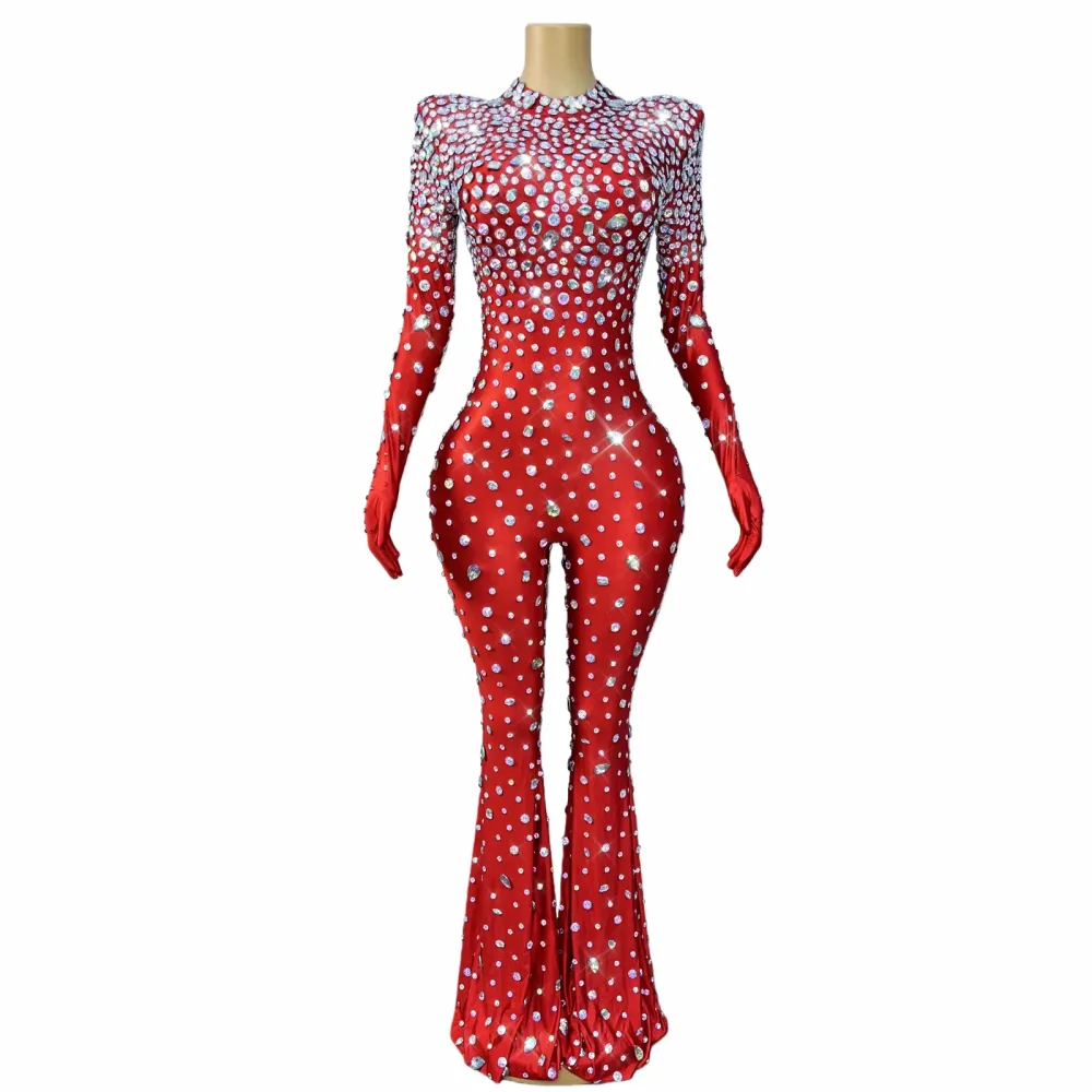 Neuer hochwertiger Jumpsuit mit glitzernden Strass-Steinen und Schlaghosen für Cocktailpartys, Modenschauen, Outfits für Sänger und Tänzer, Auftritte von Dashuijin