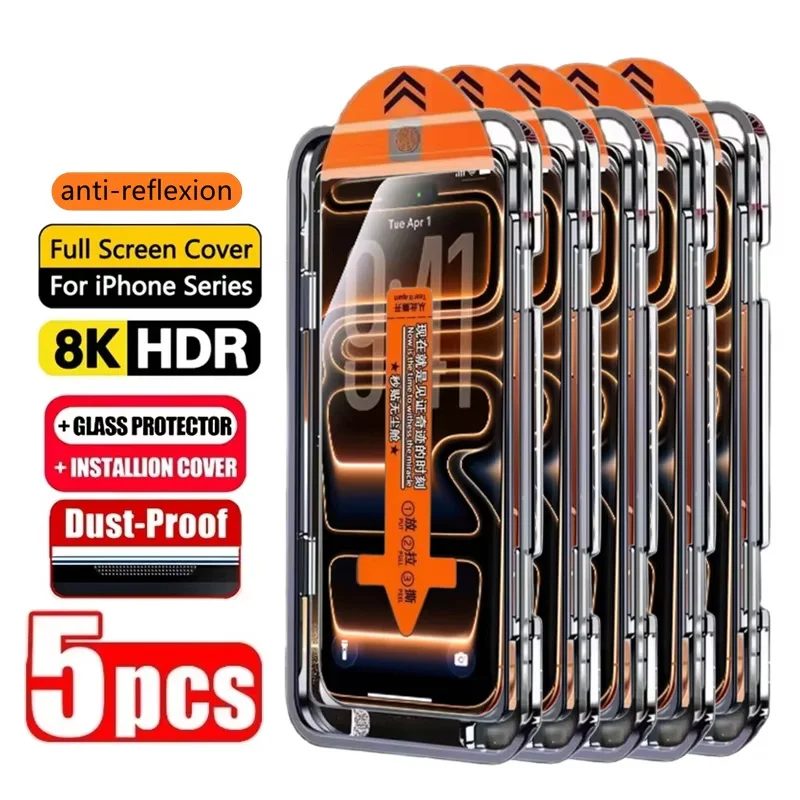 1-5 Stück Einfach zu Installierender HD-Displayschutz für iPhone 17 Pro Max 18 15 16 13 11 14 16e 12 Mini XR X Xs 7 8 Plus Air Gehärtetes Glas
