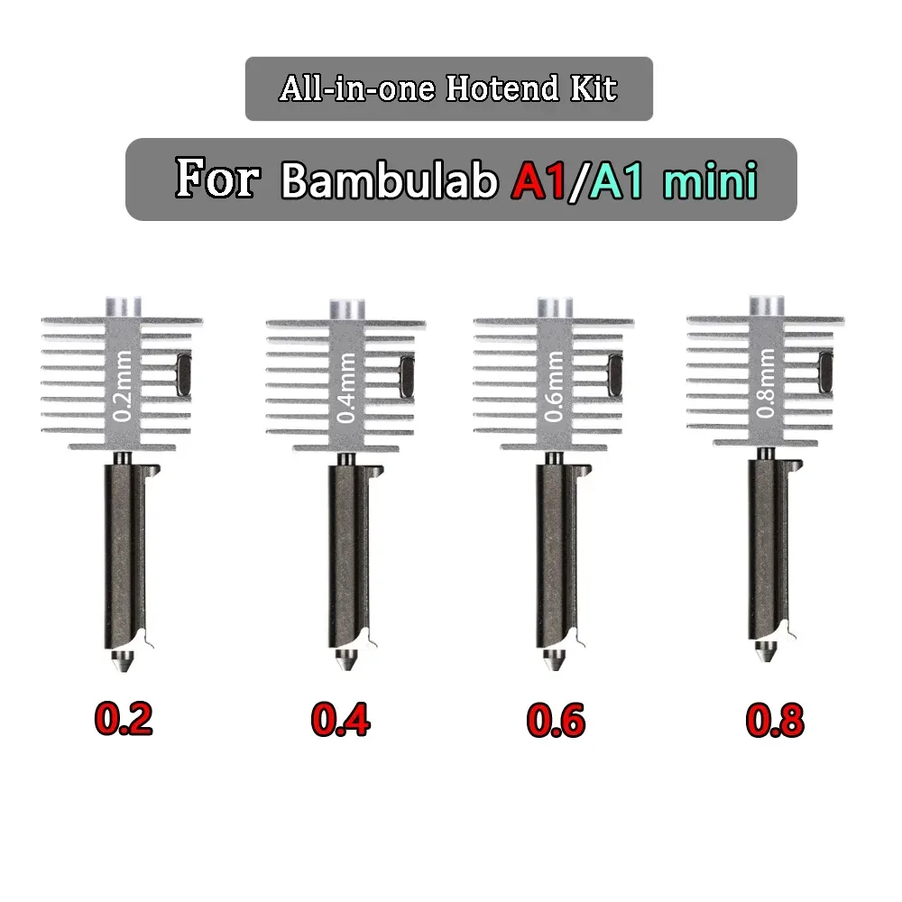 Verbessertes Hotend-Kit für Bamb Lab A1/A1 Mini, schnelle Hot-End-Baugruppe, 0,2/0,4/0,6/0,8 mm Düse aus gehärtetem Stahl, 3D-Druckerteil