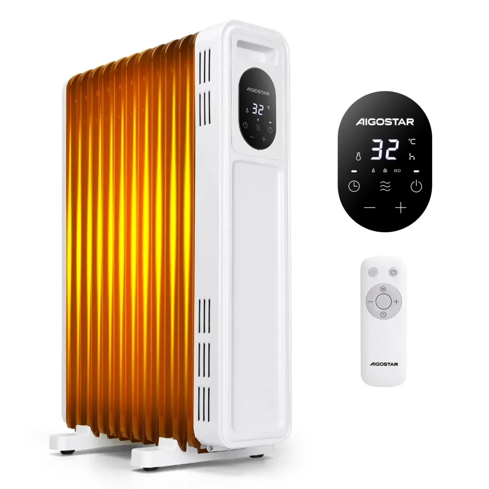 Aigostar Energiesparend 2300W Ölradiator mit Fernbedienung, 11Rippen Heizung Elektrisch mit Thermostat, 3 Modi, 24h Timer, LED-Anzeige, Kipp & Überhitzungsschutz, Mobiler Heaters for Room