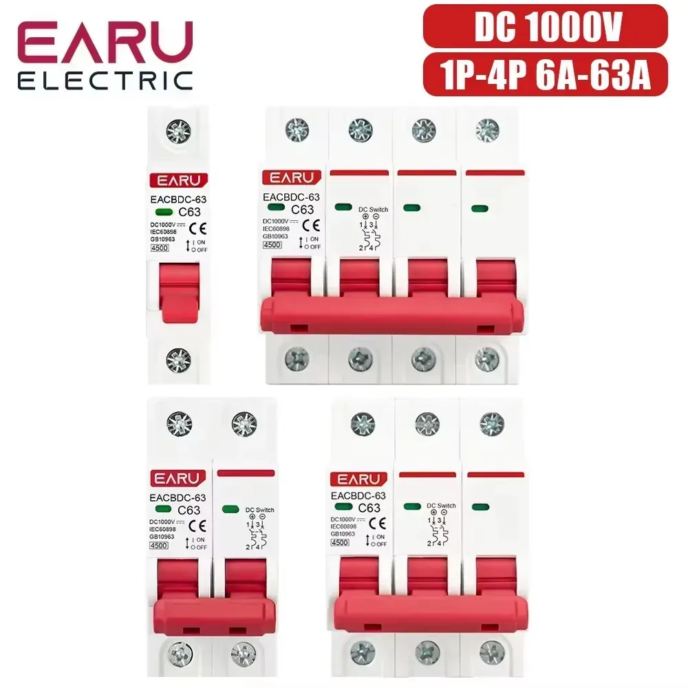1P 2P 3P 4P DC 1000V MCB Solar Mini Leistungsschalter Überlastschutz Schalter 6A 10A 16A 20A 25A 32A 40A 50A 63A für PV System