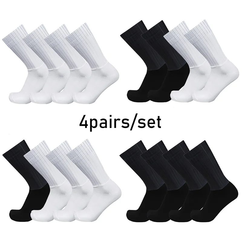 Socken 4 paare/satz Aero reine Farbe Radfahren Silikon Sport rutsch feste Pro Rennrad Socken Sommer cool Calcetines Ciclismo