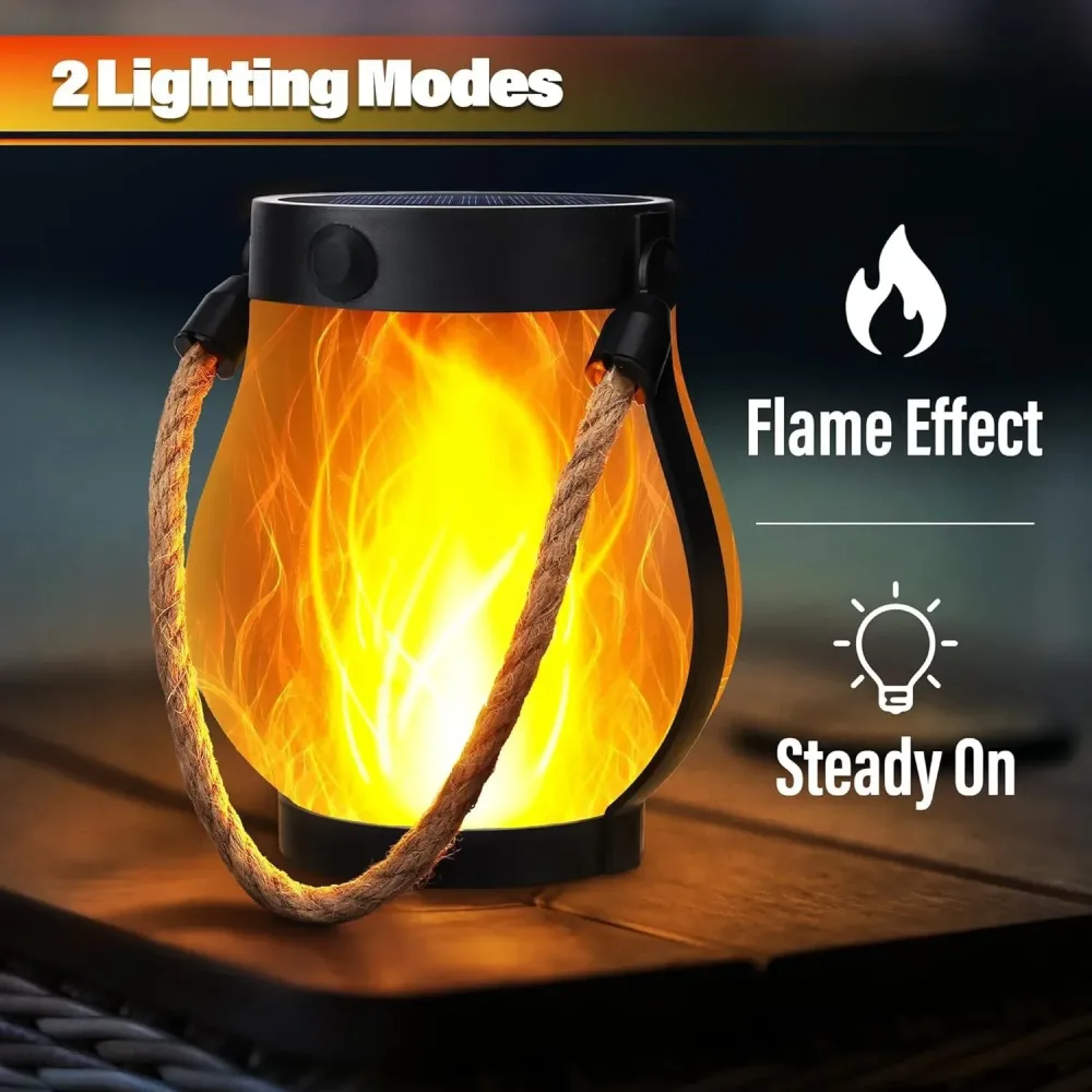 Solar-Flammen-Seil-Laterne Typ-C Schnellaufladung Wasserdichte Hängelampe mit Flackernder 3D-Flamme für Garten Terrasse Camping Dekoration