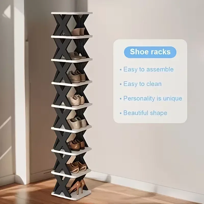 Platzsparender Eck-Schuhregal-Organizer ? Hohes, schmales, robustes Kunststoffregal mit 6/9 Ebenen für 6/9 Paar Schuhe & Stiefel, vielseitige Aufbewahrung für Eingangsbereich, Schrank, Garage,