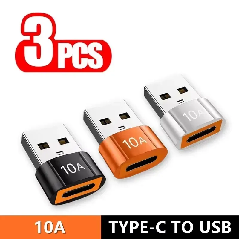 3 Stück 10A USB-C zu USB-A Konverter Schnelllade- und Datenübertragungsadapter für Samsung Xiaomi Huawei OnePlus Typ-C Ladekabel
