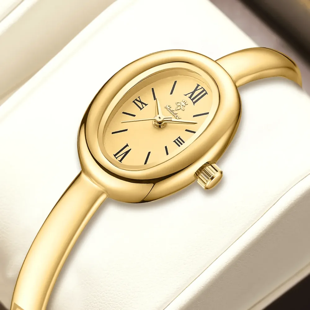 YaLaLuSi Damen-Armbanduhr mit ovaler Zifferblattform und römischen Ziffern: Vintage-Stil, schlankes Stahlarmband, Quarzuhr Reloj