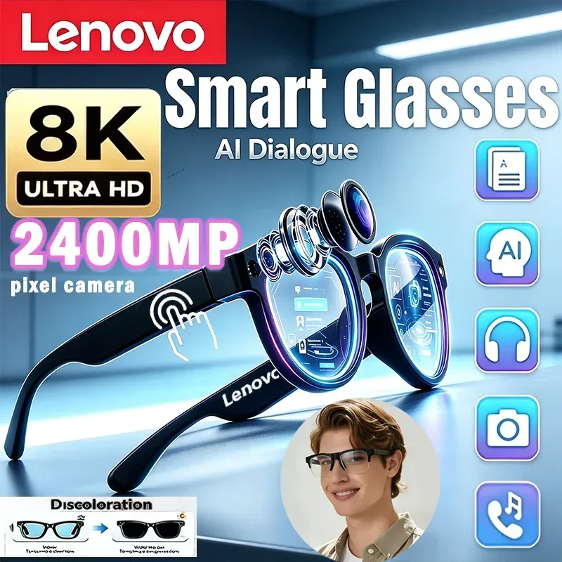 Lenovo 8K Bluetooth Video Smart-Brille 2400MP Foto KI-Gesprächsübersetzung Aufnahme Musikwiedergabe KI-Sonnenbrille