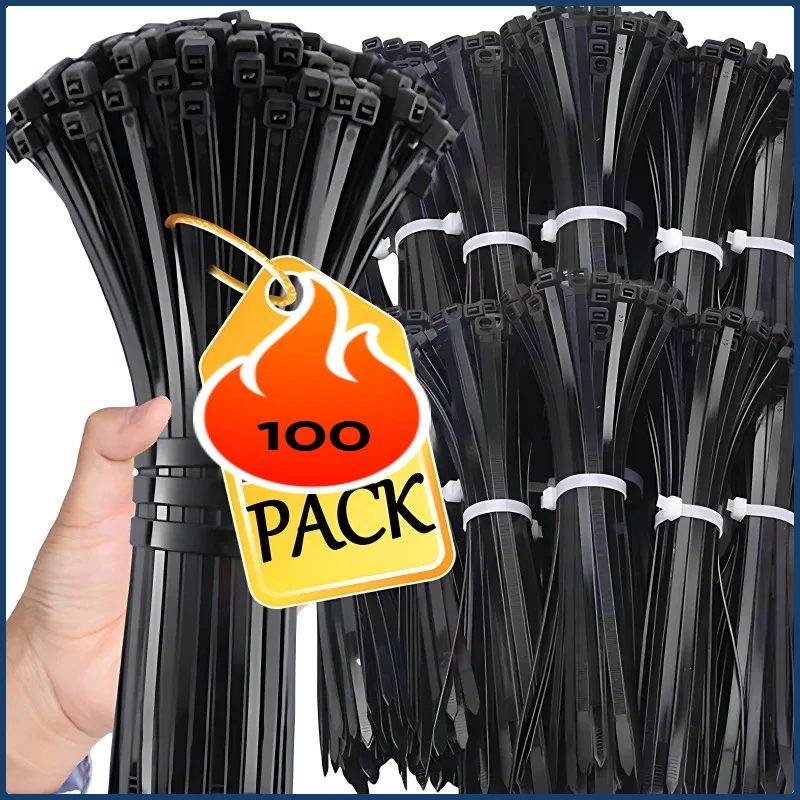 100 Stück selbstsichernde Kunststoff-Nylon-Kabelbinder, schwarzer Befestigungsgurt, Kabelbinder-Set, Kabelbinder, Befestigungsring, Kabelbinder, Kabelbinder