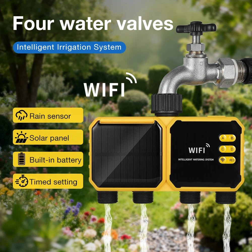 1/2/4 Ausgänge Garten-Solar-Bewässerungstimer Solar-WLAN-Smart-Wassertimer Unabhängige Steuerung Automatisches Bewässerungssystem IPX6