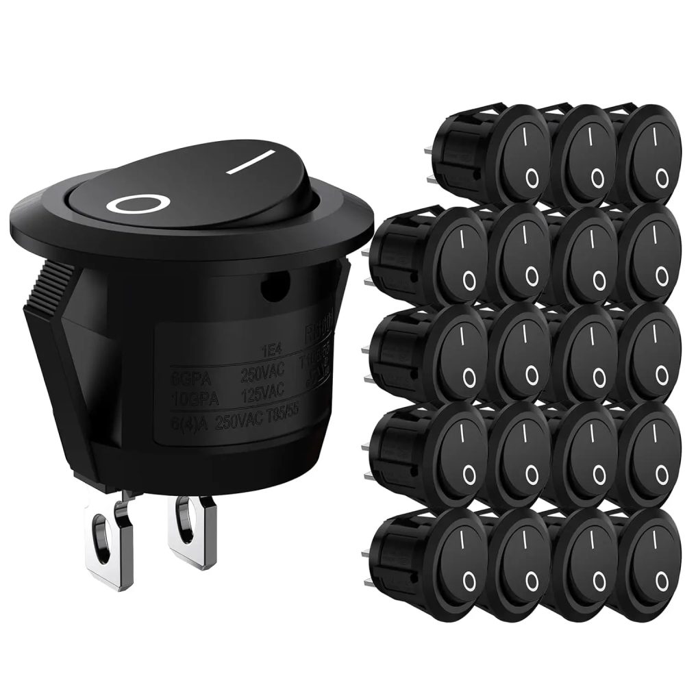 20 Stück 10 Stück Wippschalter Schwarz Ein Aus 2 Pin Mini Runder Kippschalter 3A 250V 6A 125V 15MM Kreisschalter für Wohnmobil Auto LKW Boot