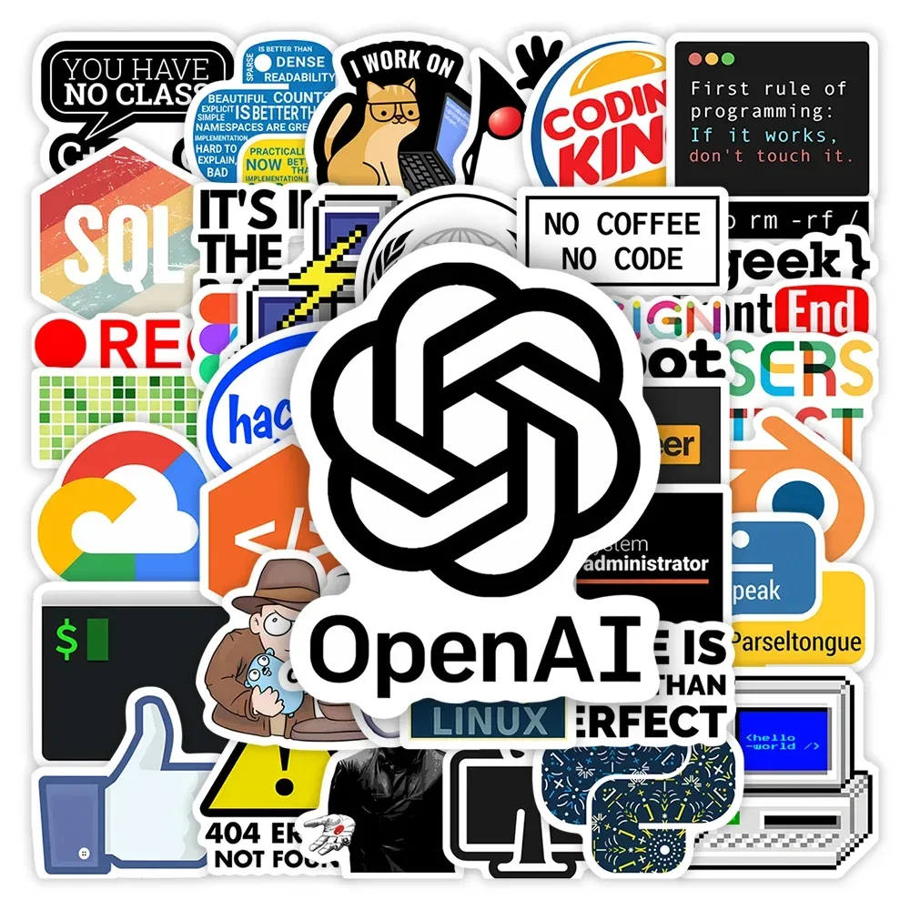 Geek Developers Aufkleber, Programmiersprachen, Anwendung, Logo, wasserfester Aufkleber für Laptop, Gepäck, Telefon, dekorativ