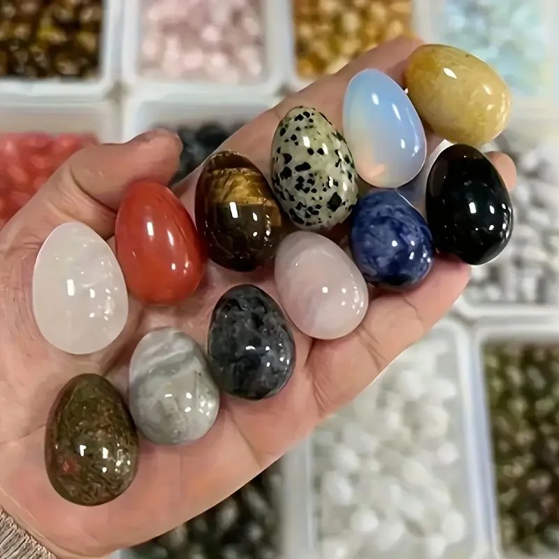 12 Stück Eiersteine, polierte Kristallsteine, DIY-Dekorationen, geeignet als Heimdekoration, Tischornamente, Aquarium-Dekorationen