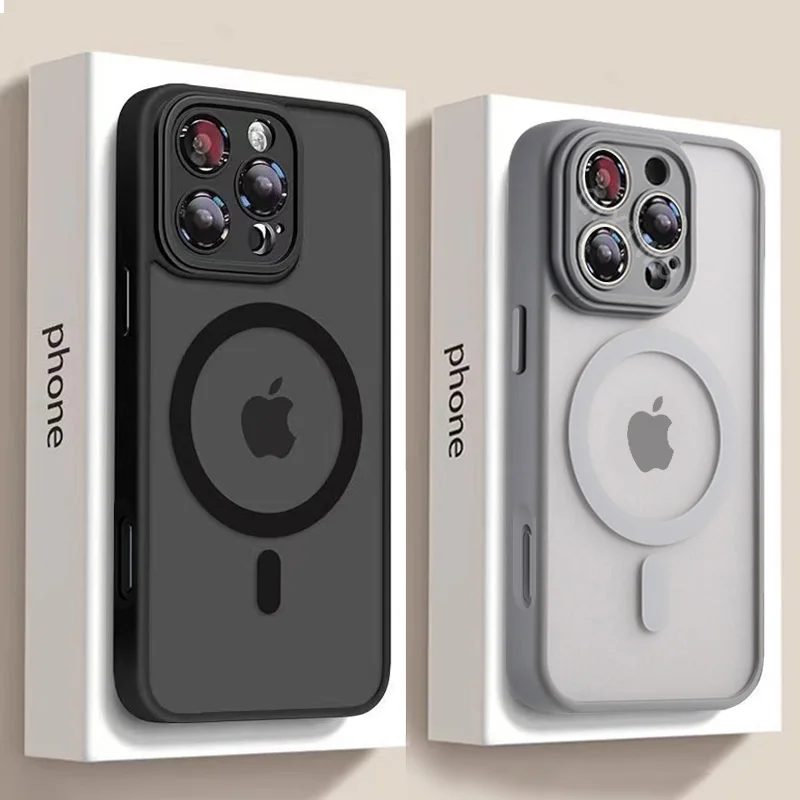 Luxuriöse Matte Armor für Magsafe, magnetische kabellose Ladehülle für iPhone 11, 12, 13, 14, 15, 16, 17, Air Pro Max Plus, stoßfeste Abdeckung