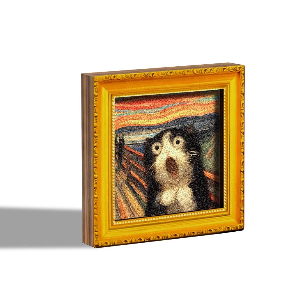 Lustiger schreiender Katzen-Kühlschrankmagnet aus Holz, kreatives Kunst-Deko-Ornament für Zuhause, Büro, Küche, Weihnachtsgeschenk