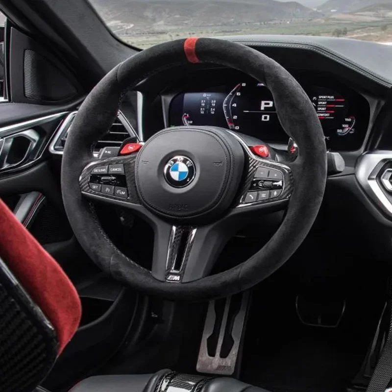 Handgenähter, rutschfester Auto-Lenkradbezug für BMW M Sport G30 G02 X5 F40 F41 G82 M4 DIY weiches Wildleder-Autoinnenraum