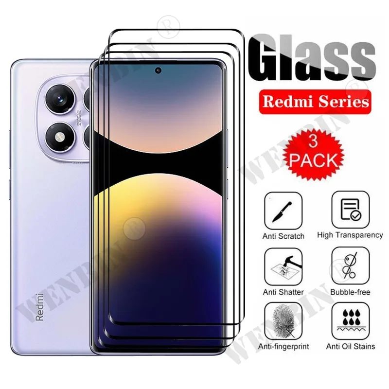 3 Stück Panzerglas für Redmi Note 14 15 / Note 14 15 Pro / Note 14 15 Pro Plus Gebogener Vollschutz-Bildschirmschutz