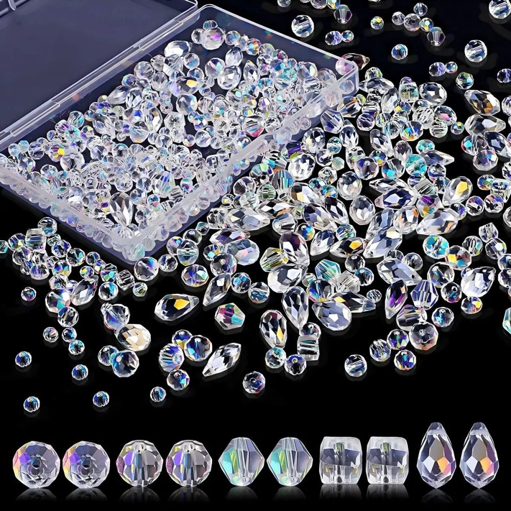 300 Stück Gemischte Größen Kristall-Rondelle Light AB Edelsteine Lose Perlen Klares Kristallglas Handwerk Glänzender Schmuck DIY Halsketten-Set