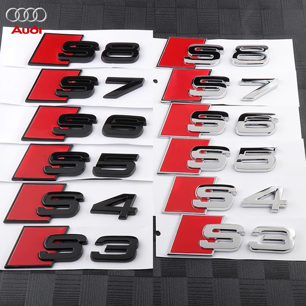 1 Stück 3D ABS Auto-Styling Heckklappen-Emblem Aufkleber Heck-Emblem Dekoration Abzeichen für Audi S3 S4 S5 S6 S7 S8 Auto-Zubehör