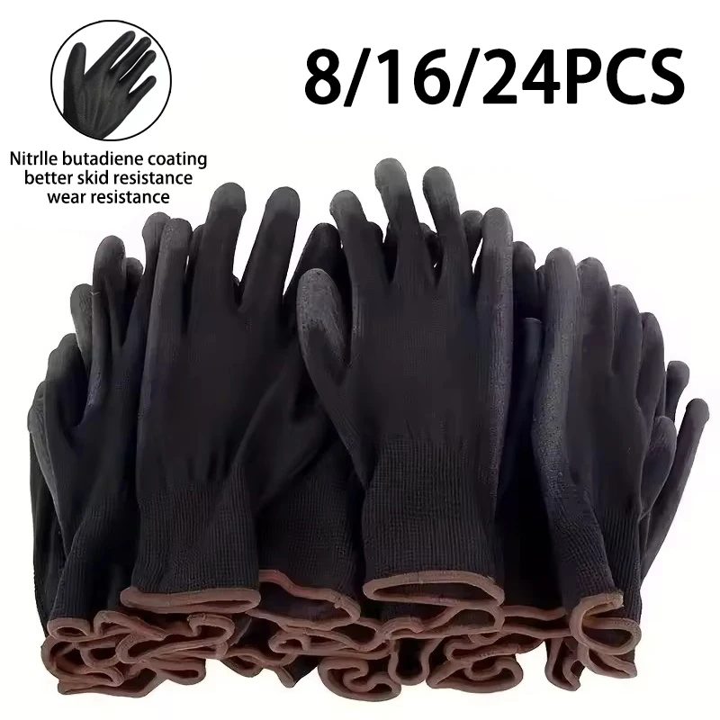 8/16/24PCS PU Beschichtung Handschuhe Anti-Rutsch Verschleiß-Beständig Nylon PU Handschuhe Langlebig Gartenarbeit Maschinen Automotive Reparatur Werkzeuge