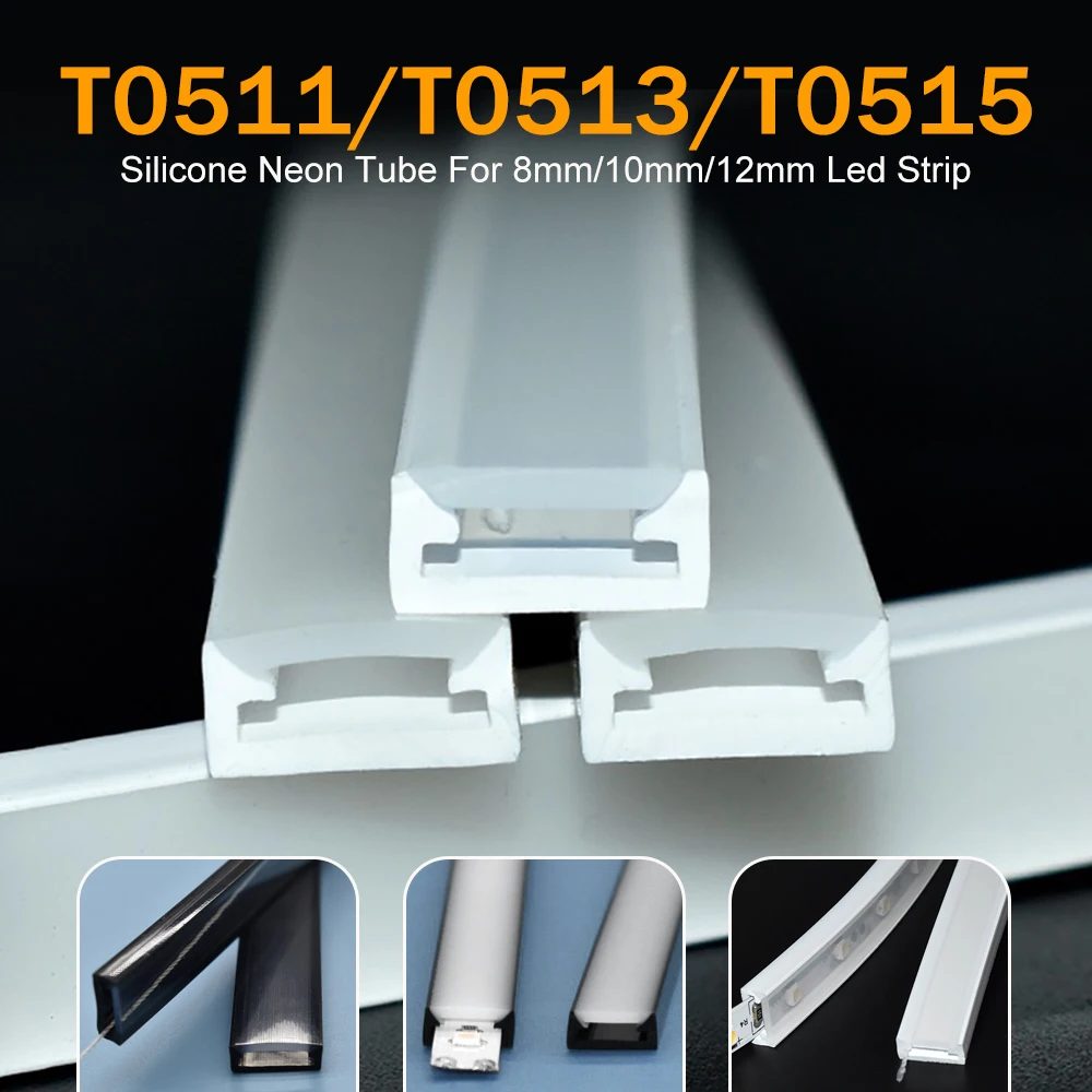LED-Silikon-Neonschlauch T0511 T0513 T0515, flexible Schutzabdeckung, transparent, mattschwarz, milchig, für 8?12 mm WS2812 WS2811 Streifen